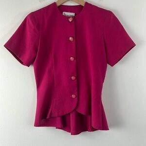 Vintage Damon Petite Hot Pink Peplem Button Up Short Sleeve Blazer Top Size 4